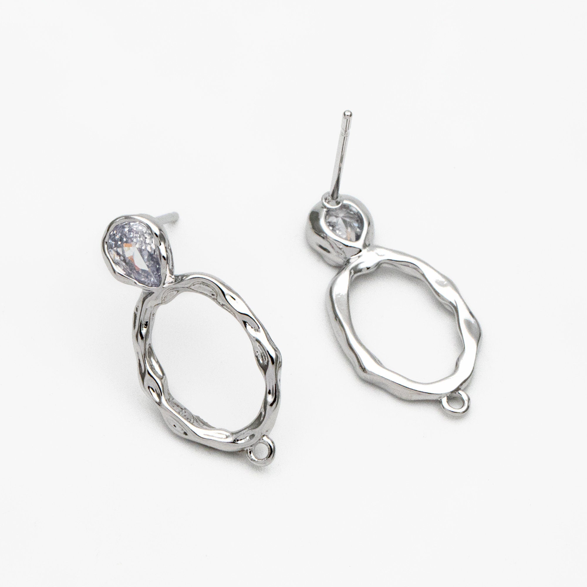 10pcs CZ pave Gold/ Silver Hammered Oval Ear Posts, Geometric Stud Earring, Jewelry Supply (GB-2702)